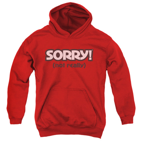 Sorry & Not Sorry Youth Hooded Sweatshirt, Red - Large