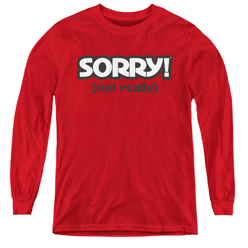 Sorry & Not Sorry Youth Long Sleeve T-Shirt, Red - Medium