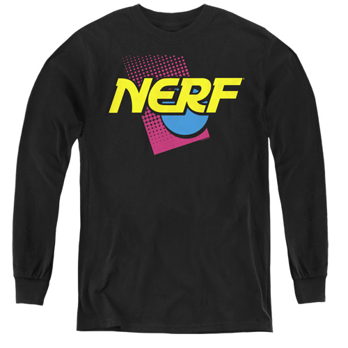 Nerf & 90s Logo Youth Long Sleeve T-Shirt, Black - Extra Large