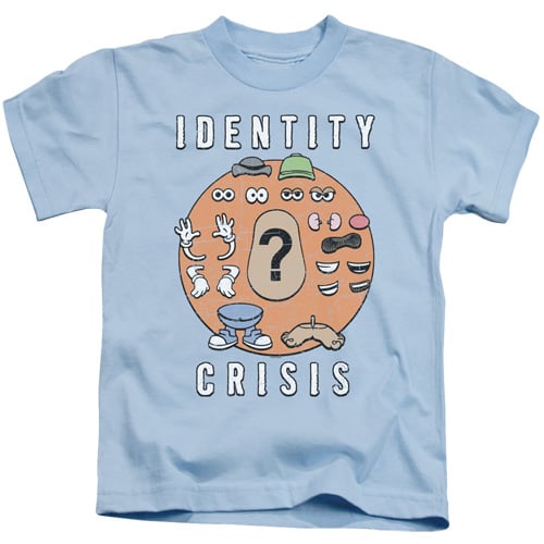 HBRO255-KT-2 Mr Potato Head & Identity Crisis 18 by 1 Juvenile Short Sleeve T-Shirt, Light Blue - Medium 5-6