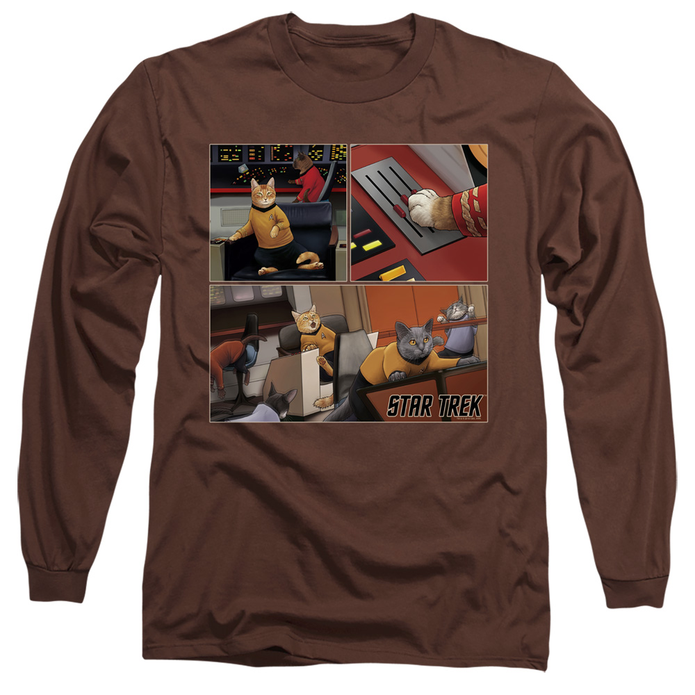 CBS2547-AL-5 Star Trek & Warp Speed Triptych Adult 18 by 1 Long Sleeve T Shirt, Coffee - 2X -  Trevco