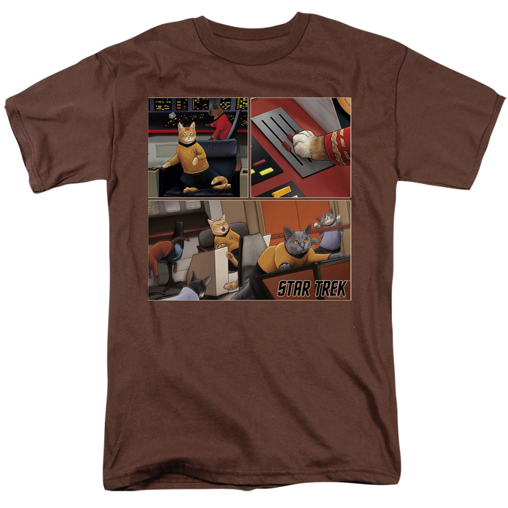 CBS2547-AT-2 Star Trek & Warp Speed Triptych Adult 18 by 1 Regular Fit Short Sleeve T Shirt, Coffee - Medium -  Trevco