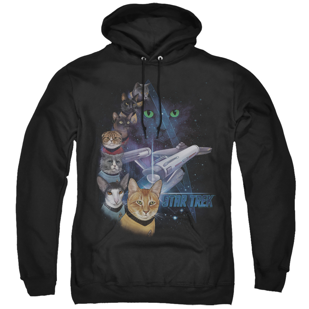 Star Trek & Feline Galaxy Adult Pull-Over Hoodie, Black - Small