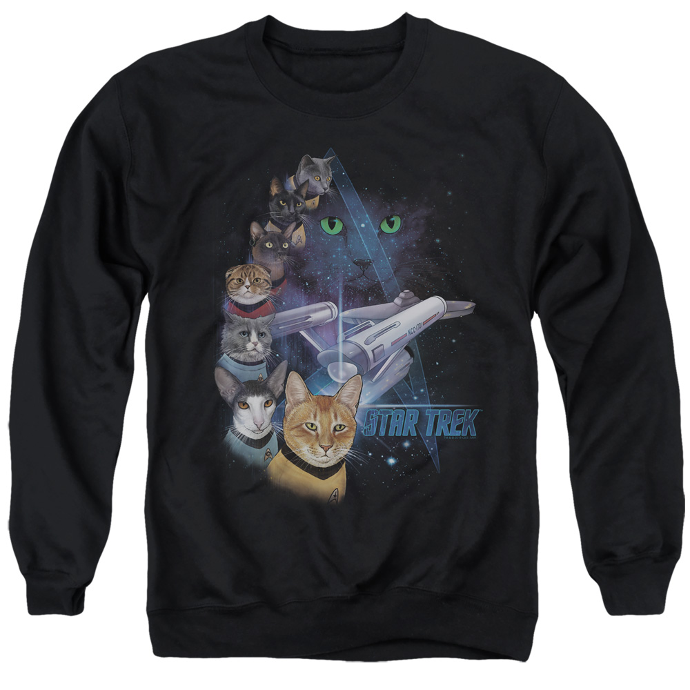 CBS2549-AS-5 Star Trek & Feline Galaxy Adult Crewneck Sweatshirt, Black - 2X