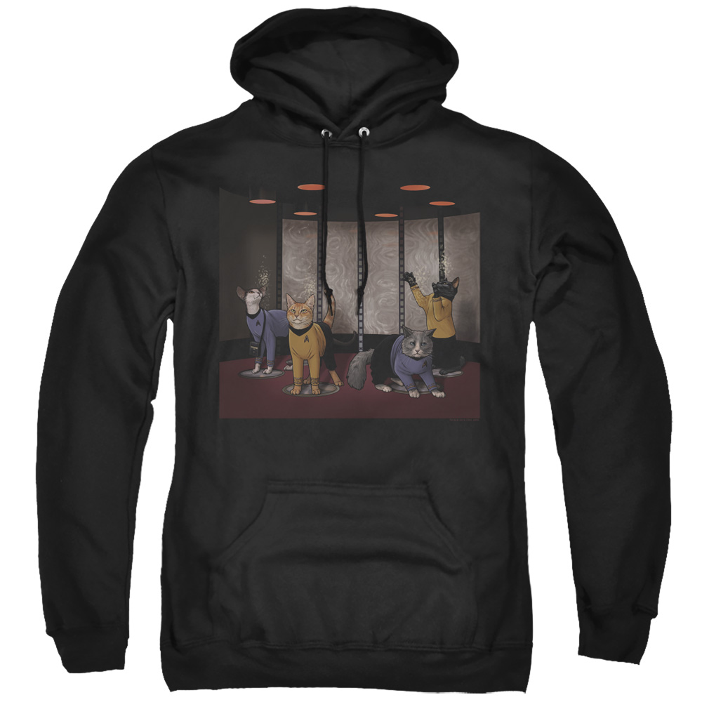 Star Trek & Beam Meow Up Adult Pull-Over Hoodie, Black - 2X