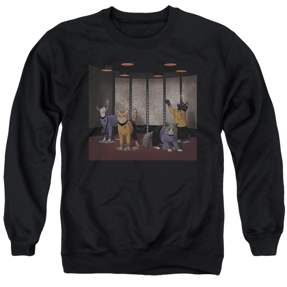 Star Trek & Beam Meow Up Adult Crewneck Sweatshirt, Black - Medium