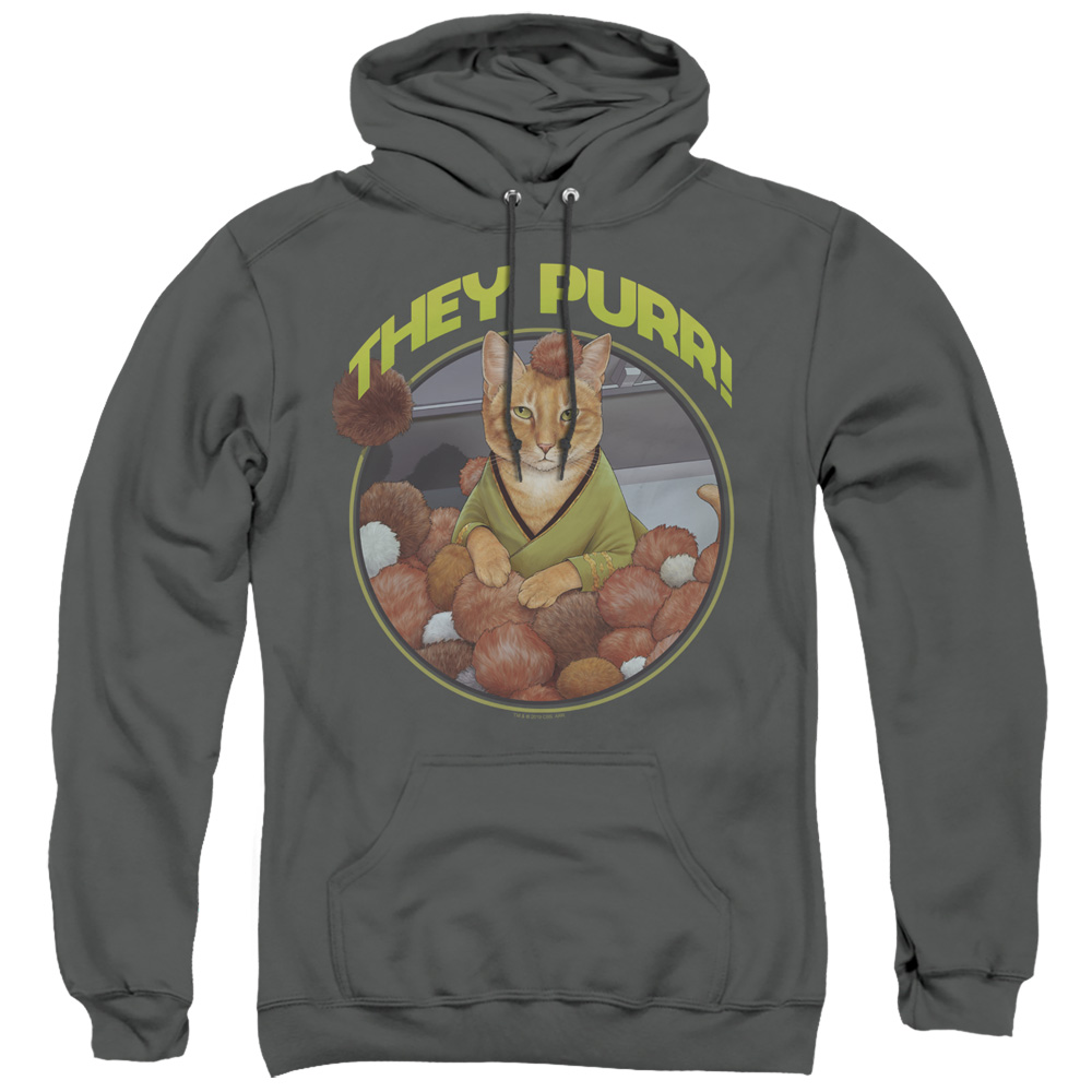 Star Trek & The Purr Adult Pull-Over Hoodie, Charcoal - Small