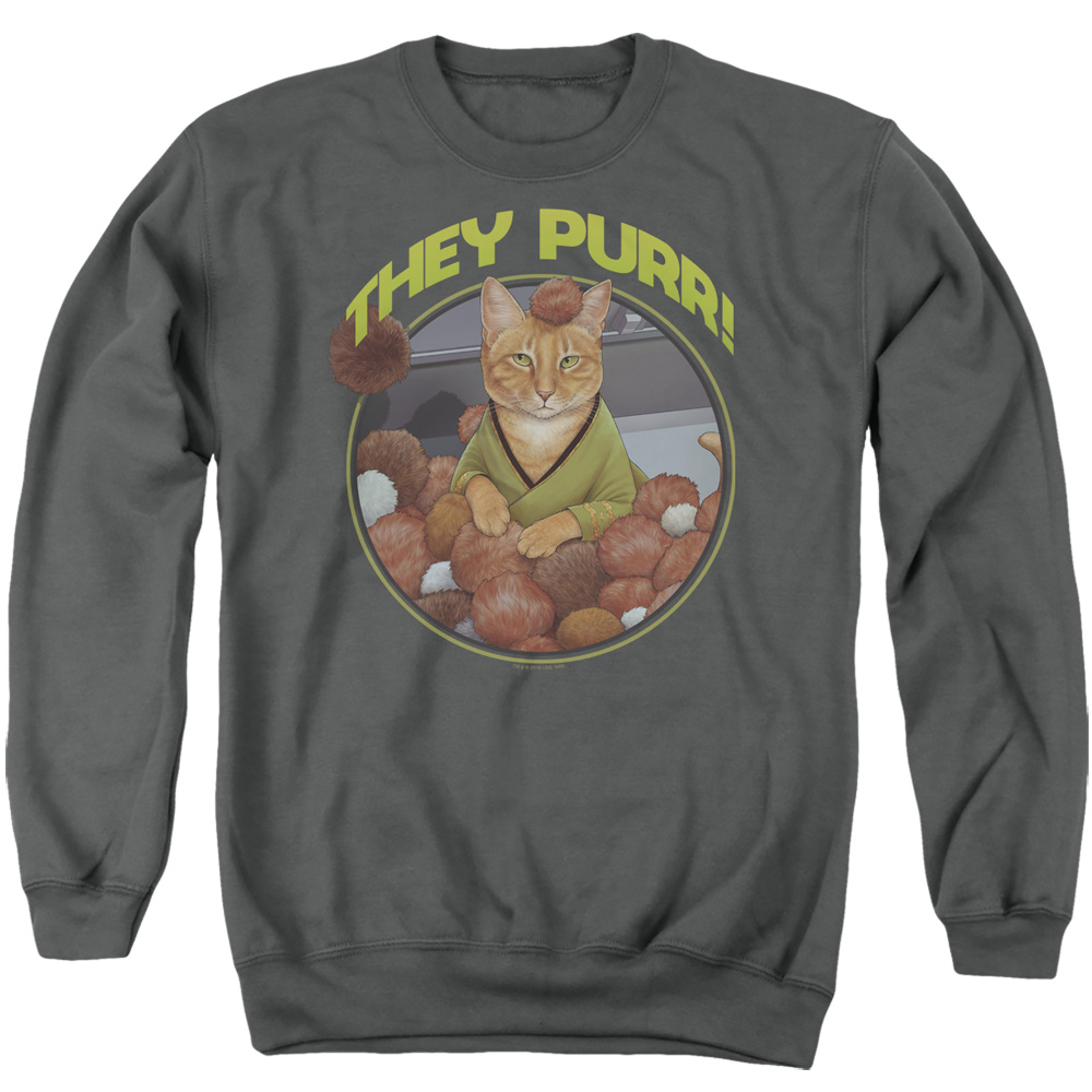 CBS2551-AS-2 Star Trek & The Purr Adult Crewneck Sweatshirt, Charcoal - Medium