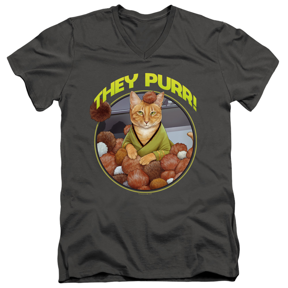Star Trek & The Purr Adult Slim Fit V-Neck 30 by 1 Short Sleeve T-Shirt, Charcoal - Large