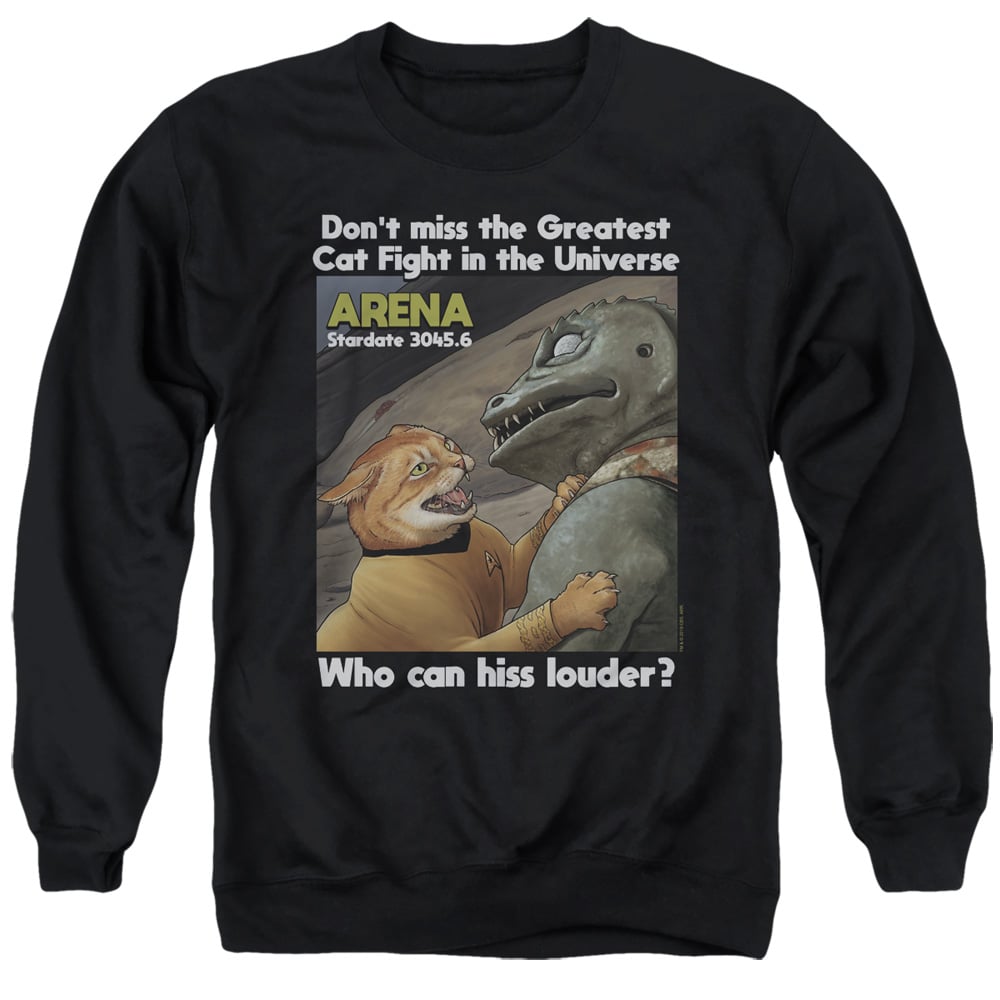 CBS2552-AS-6 Star Trek & Cat Fight Adult Crewneck Sweatshirt, Black - 3X