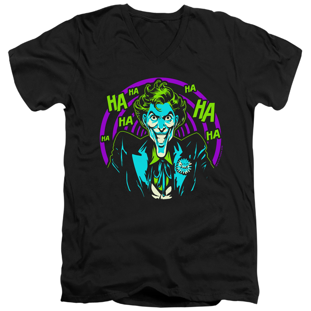 Batman & Hahaha Short Sleeve Adult V-Neck 30-1 T-Shirt, Black - Extra Large