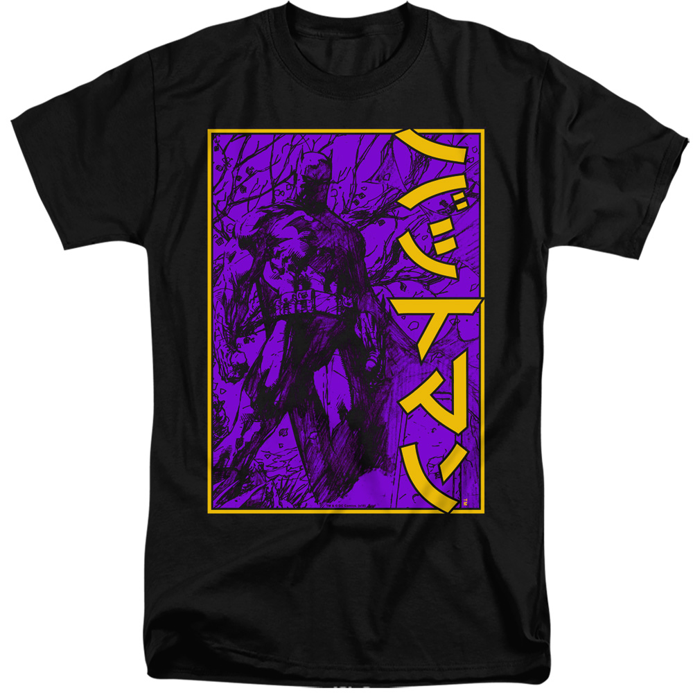 BM2919-ATT-6 Batman & Big Framed Kanji Short Sleeve Adult Tall 18-1 T-Shirt, Black - 3X