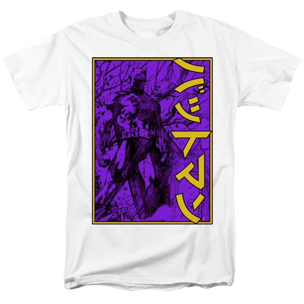 BM2919B-AT-7 Batman & Big Framed Kanji Short Sleeve Adult 18-1 T-Shirt, White - 4X