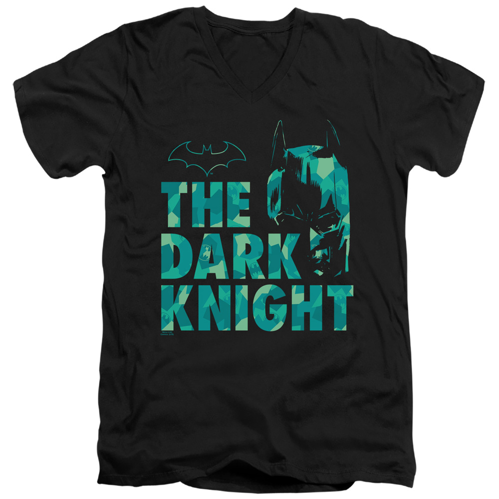 Batman & Cutting Pattern Short Sleeve Adult V-Neck 30-1 T-Shirt, Black - Medium