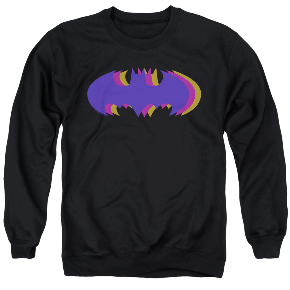 Batman & Tri Colored Symbol-Adult Crewneck Sweatshirt, Black - Extra Large