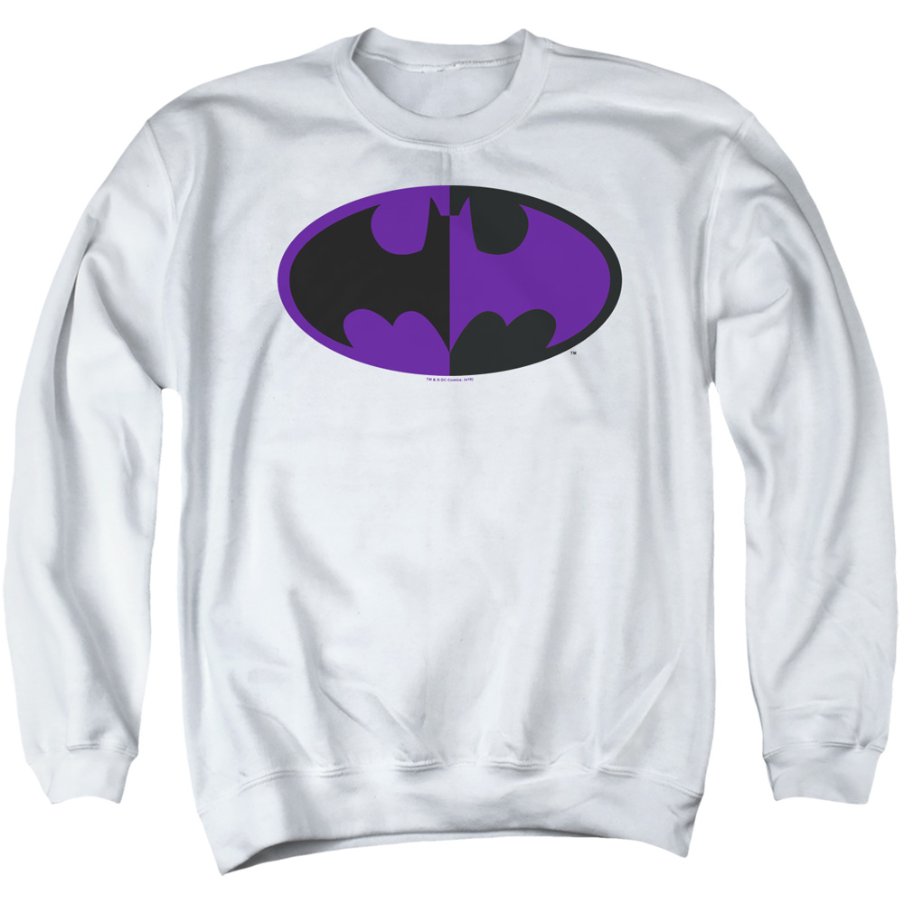 Batman & Split Symbol-Adult Crewneck Sweatshirt, White - Medium