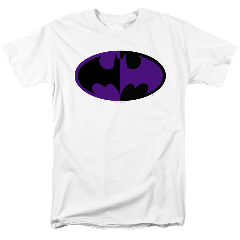 BM2918-AT-4 Batman & Split Symbol Short Sleeve Adult 18-1 T-Shirt, White - Extra Large