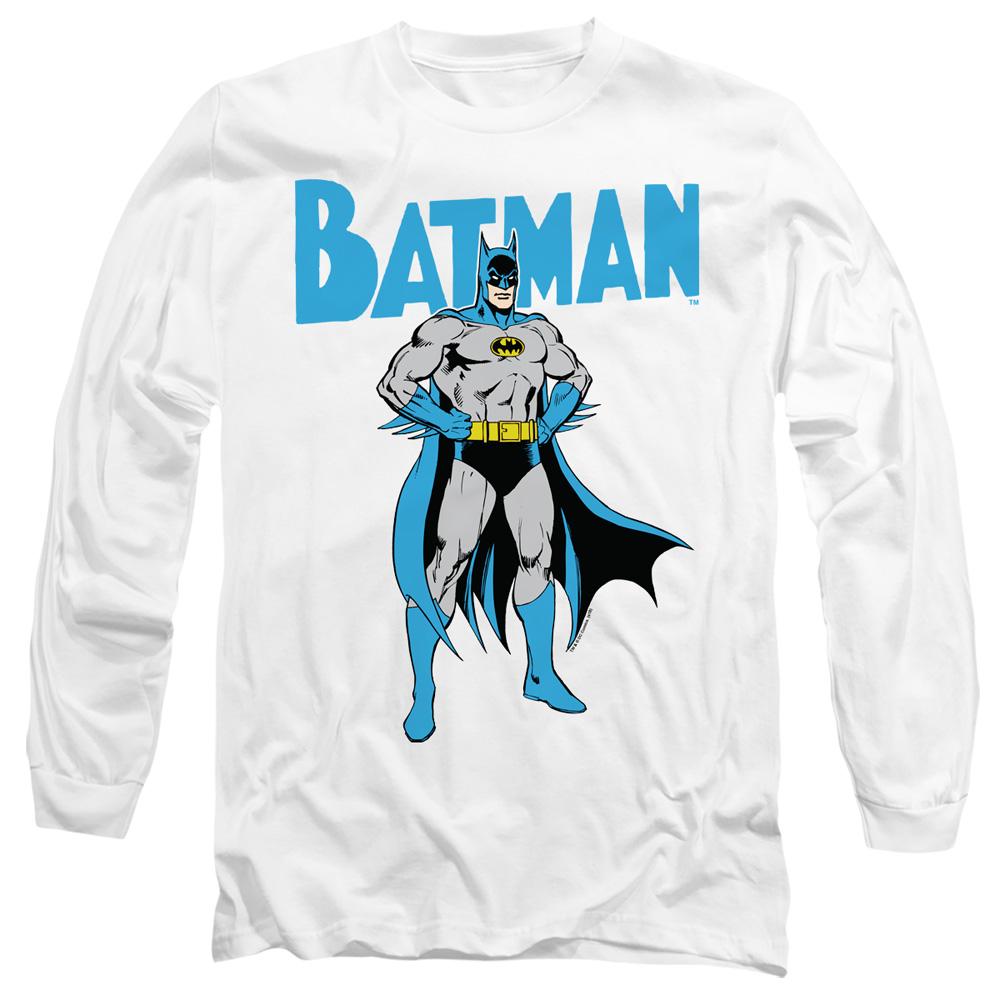 Batman & Stance-Long Sleeve Adult 18-1 T-Shirt, White - Medium