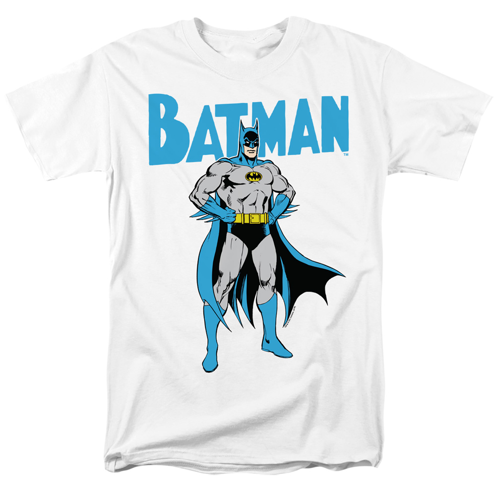 BM2924-AT-6 Batman & Stance Short Sleeve Adult 18-1 T-Shirt, White - 3X