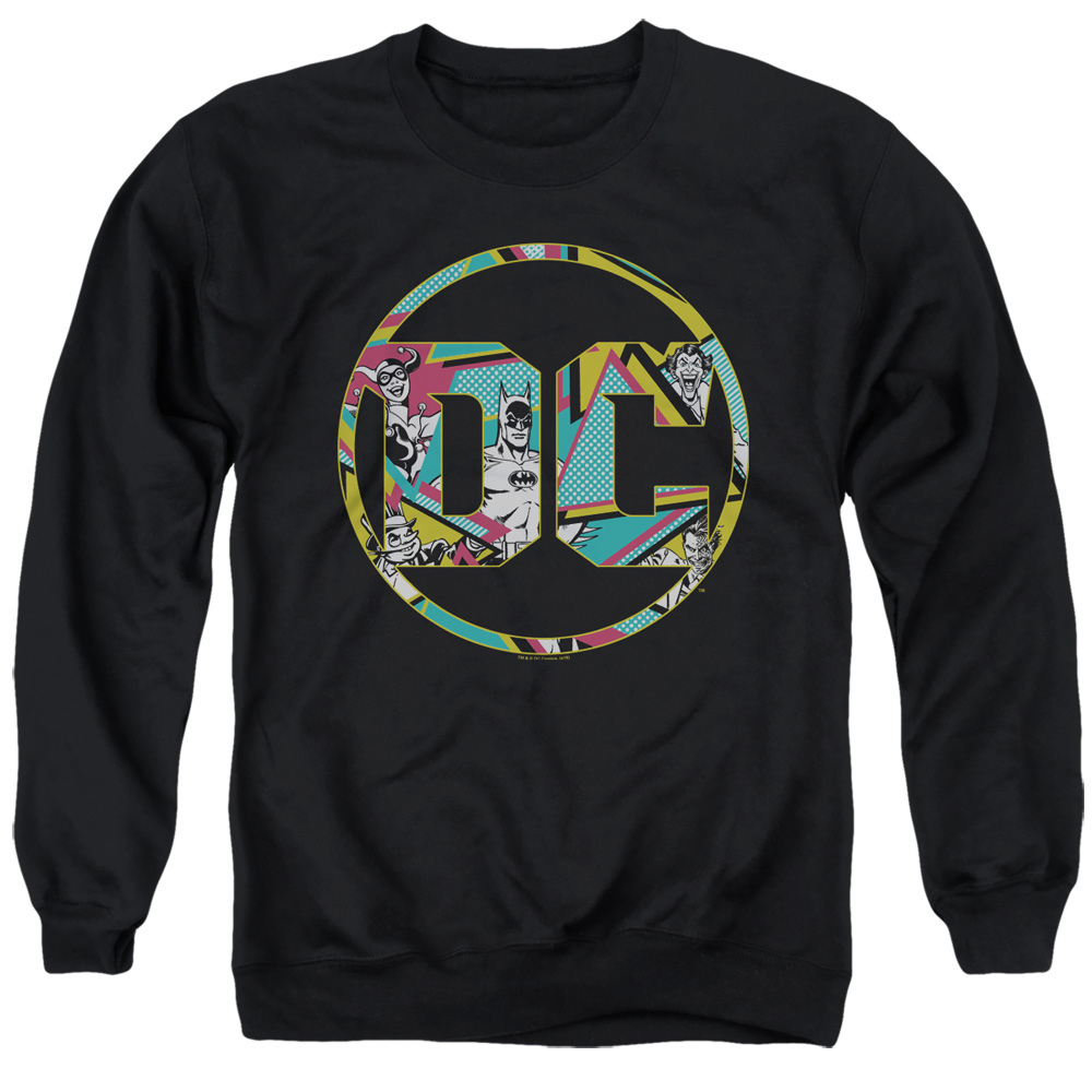 Batman & 80S Bat Logo-Adult Crewneck Sweatshirt, Black - Small