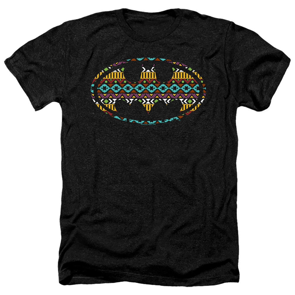 Batman & Aztec Fill-Adult Heather Short Sleeve T-Shirt, Black - 3X