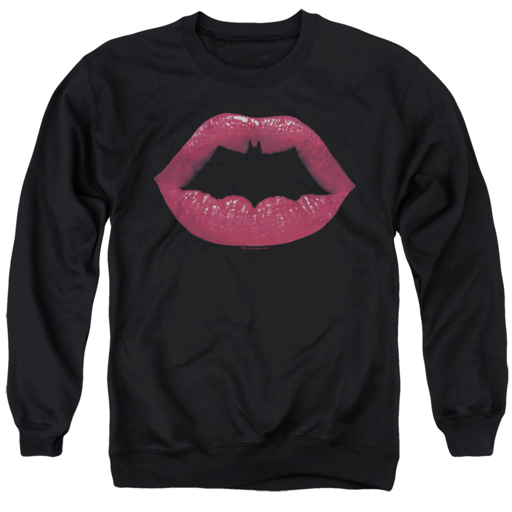 Batman & Bat Kiss-Adult Crewneck Sweatshirt, Black - Large