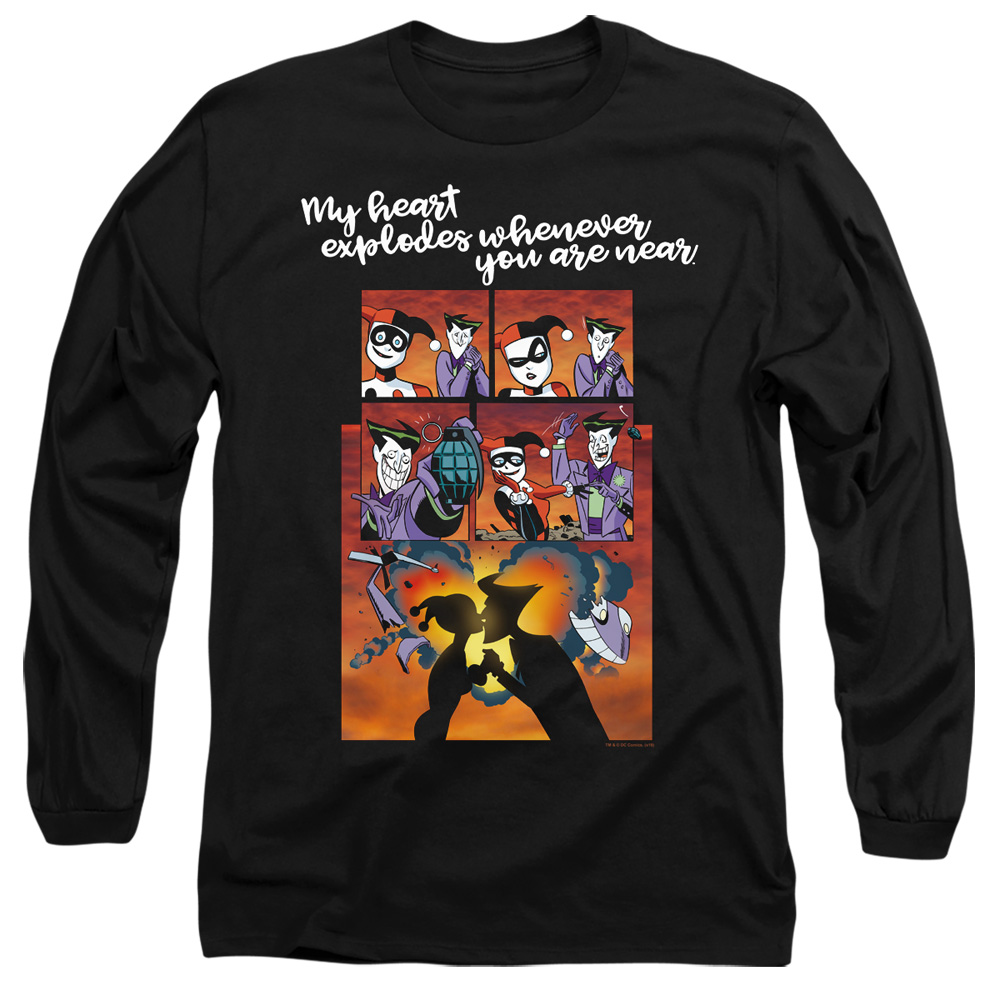 Batman & Explode-Long Sleeve Adult 18-1 T-Shirt, Black - Medium