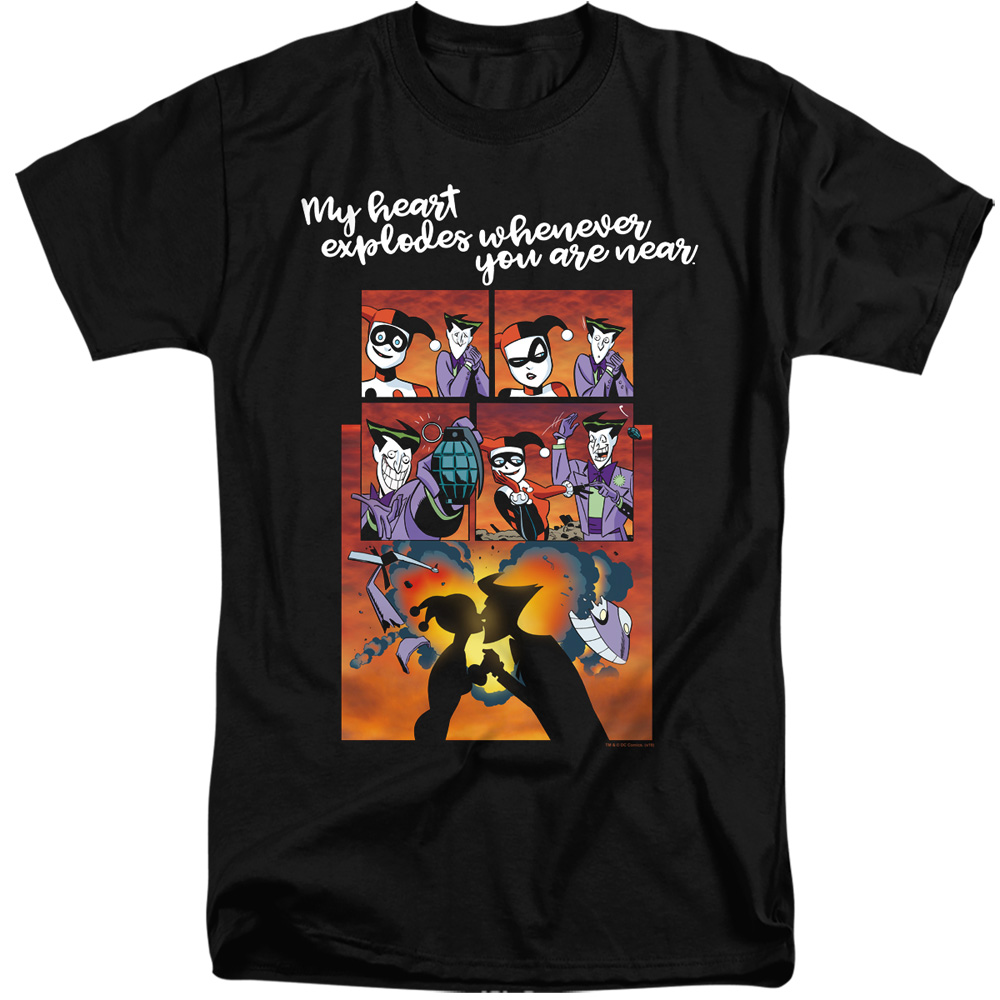 Batman & Explode Short Sleeve Adult Tall 18-1 T-Shirt, Black - 2X