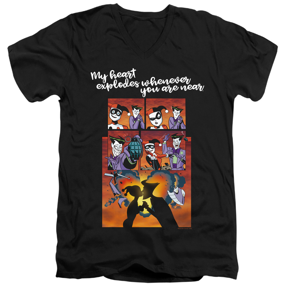 Batman & Explode Short Sleeve Adult V-Neck 30-1 T-Shirt, Black - Extra Large