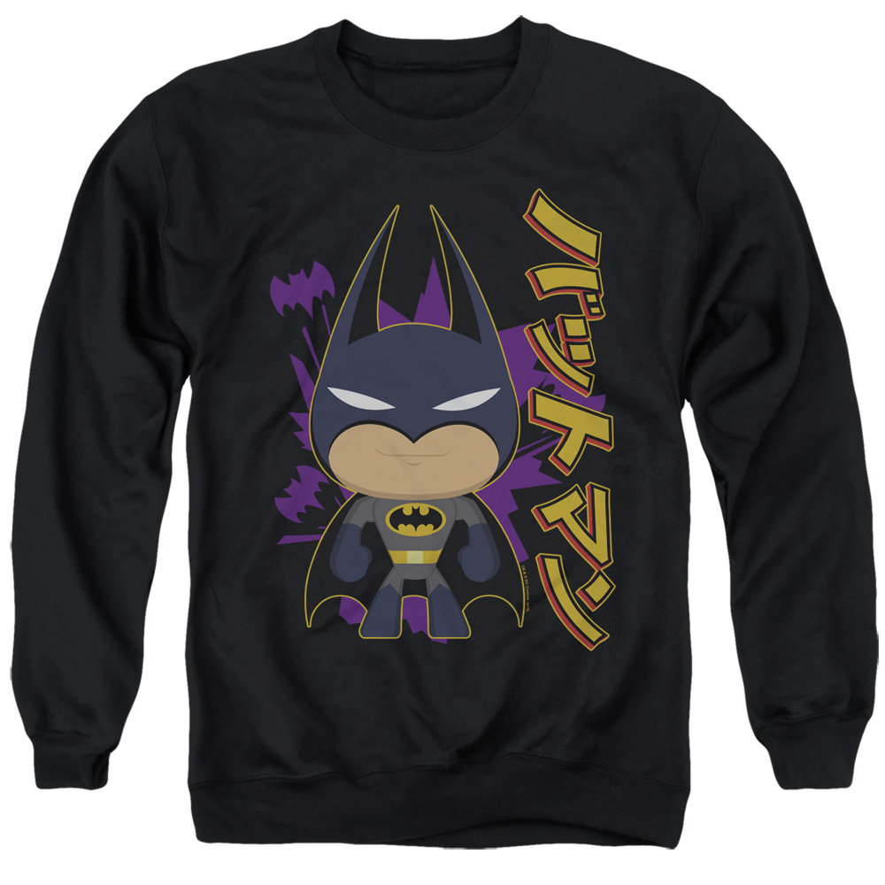 Batman & Cute Kanji-Adult Crewneck Sweatshirt, Black - Medium
