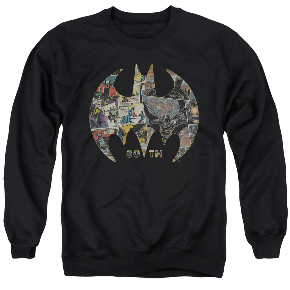 Batman 80th Shield-Adult Crewneck Sweatshirt, Black - Small