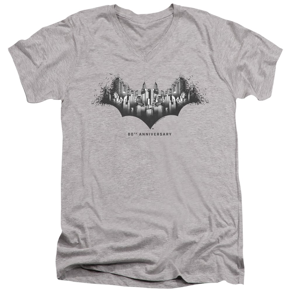 Batman Gotham Shield Short Sleeve Adult V-Neck 30-1 T-Shirt, Athletic Heather - Extra Large