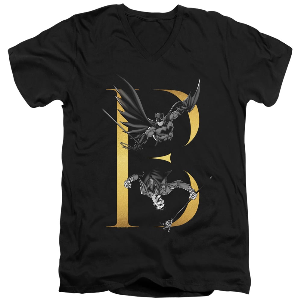 Batman B Short Sleeve Adult V-Neck 30-1 T-Shirt, Black - Medium