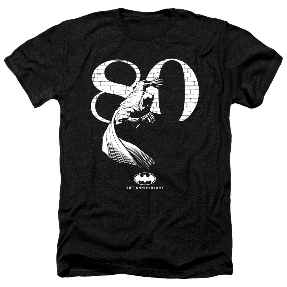 Batman 80 Wall-Adult Heather T-Shirt, Black - Medium