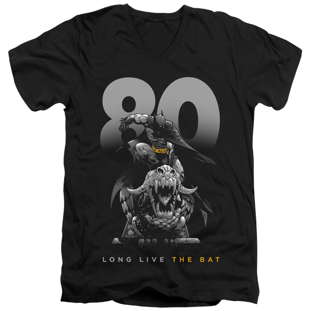 Batman Big 80 Short Sleeve Adult V-Neck 30-1 T-Shirt, Black - Large