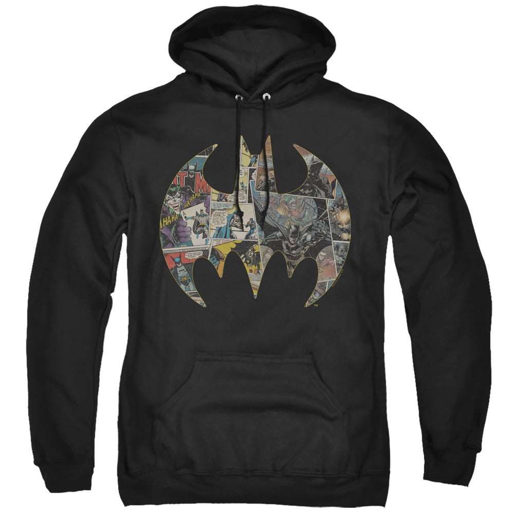 Batman Collage Shield-Adult Pull-Over Hoodie, Black - 2X