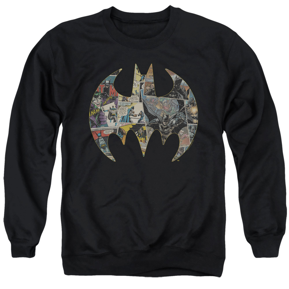 Batman Collage Shield-Adult Crewneck Sweatshirt, Black - Extra Large