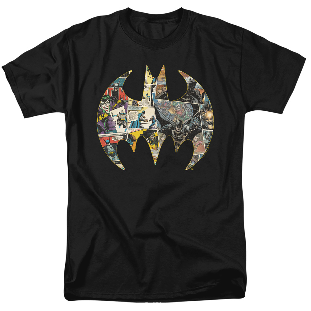 Batman Collage Shield Short Sleeve Adult 18-1 T-Shirt, Black - 2X