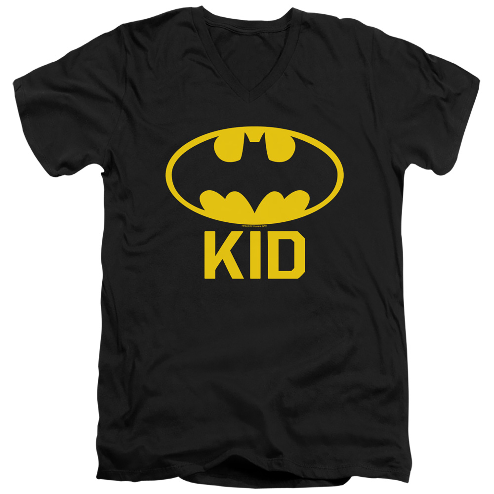 Batman Bat KID Short Sleeve Adult V-Neck 30-1 T-Shirt, Black - Extra Large