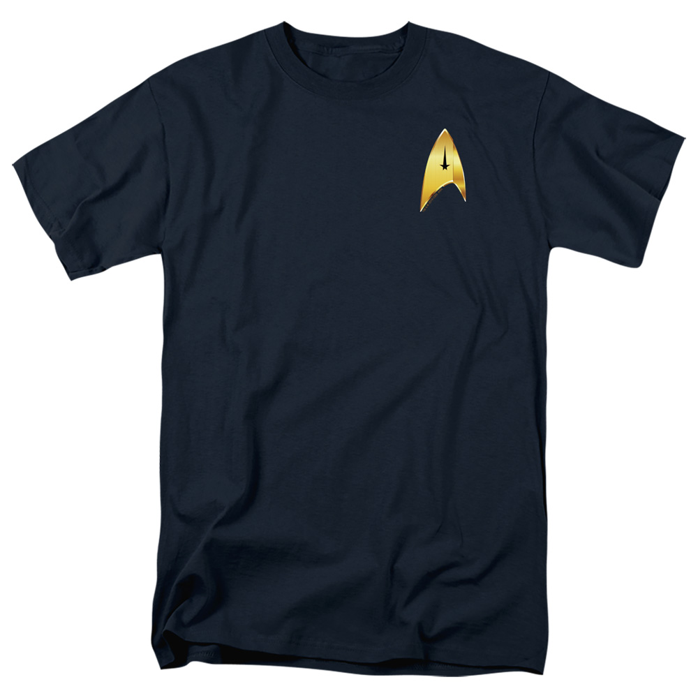 Star Trek Discovery & Command Badge-Short Sleeve Adult 18-1 T-Shirt, Navy - Extra Large