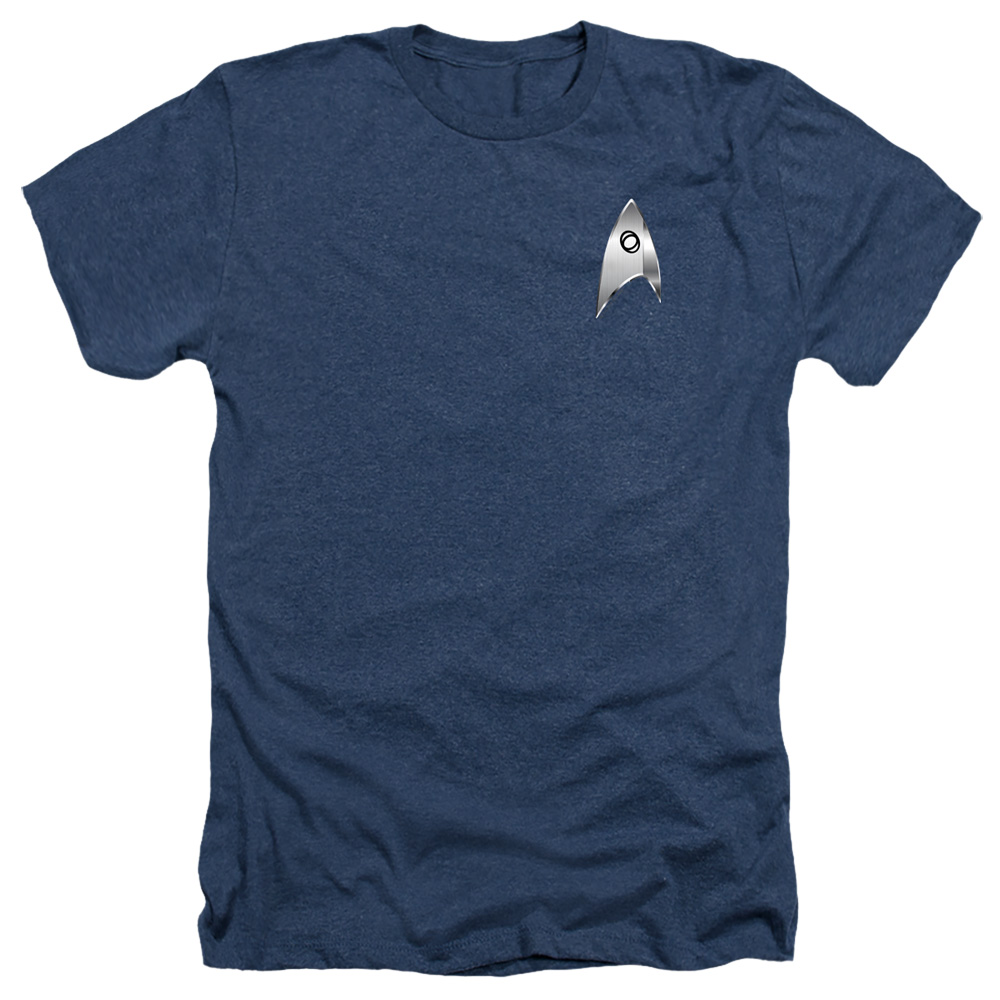 Star Trek Discovery & Sciences Badge-Adult Heather T-Shirt, Navy - Large