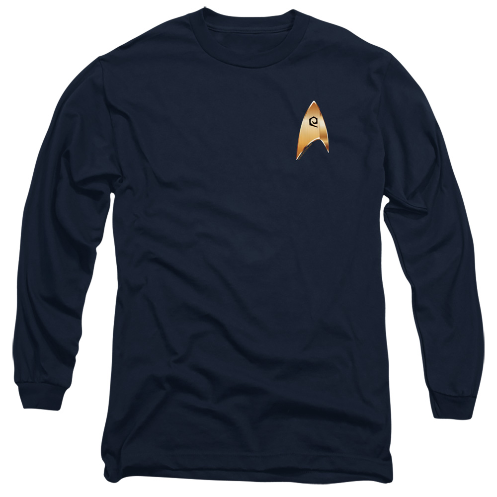 Star Trek Discovery & Operations Badge-Long Sleeve Adult 18-1 T-Shirt, Navy - Medium