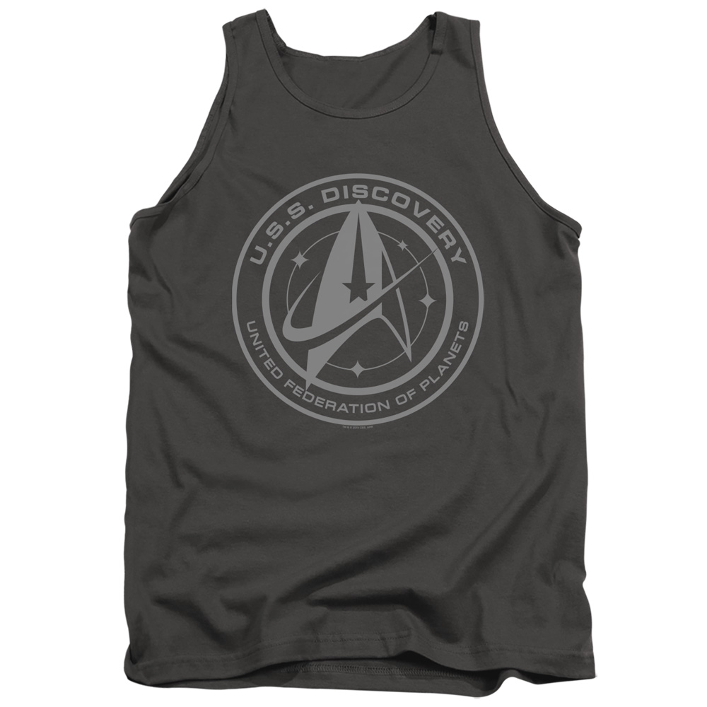 Star Trek Discovery & Discovery Crest-Adult Tank Top, Charcoal - Medium
