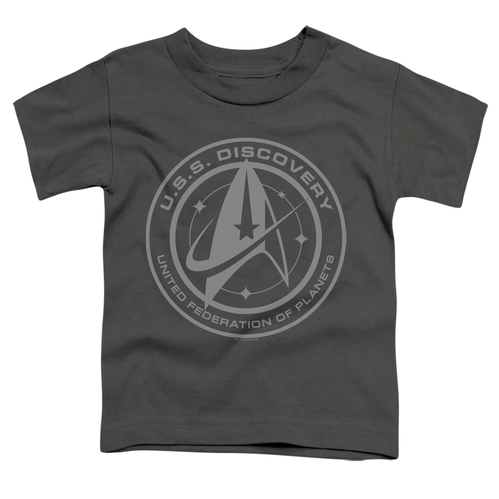 Star Trek Discovery & Discovery Crest-Short Sleeve Toddler Tee, Charcoal - Medium 3T