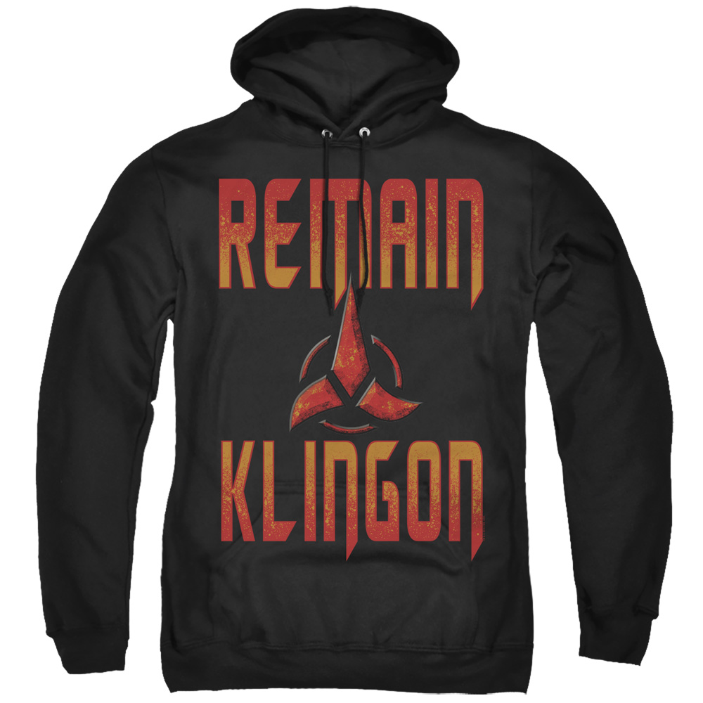 Star Trek Discovery & Remain Klingon-Adult Pull-Over Hoodie, Black - Medium