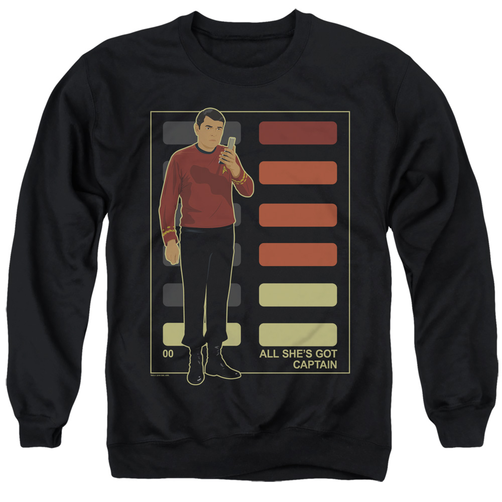 CBS2579-AS-1 Star Trek & All Shes Got Captain-Adult Crewneck Sweatshirt, Black - Small