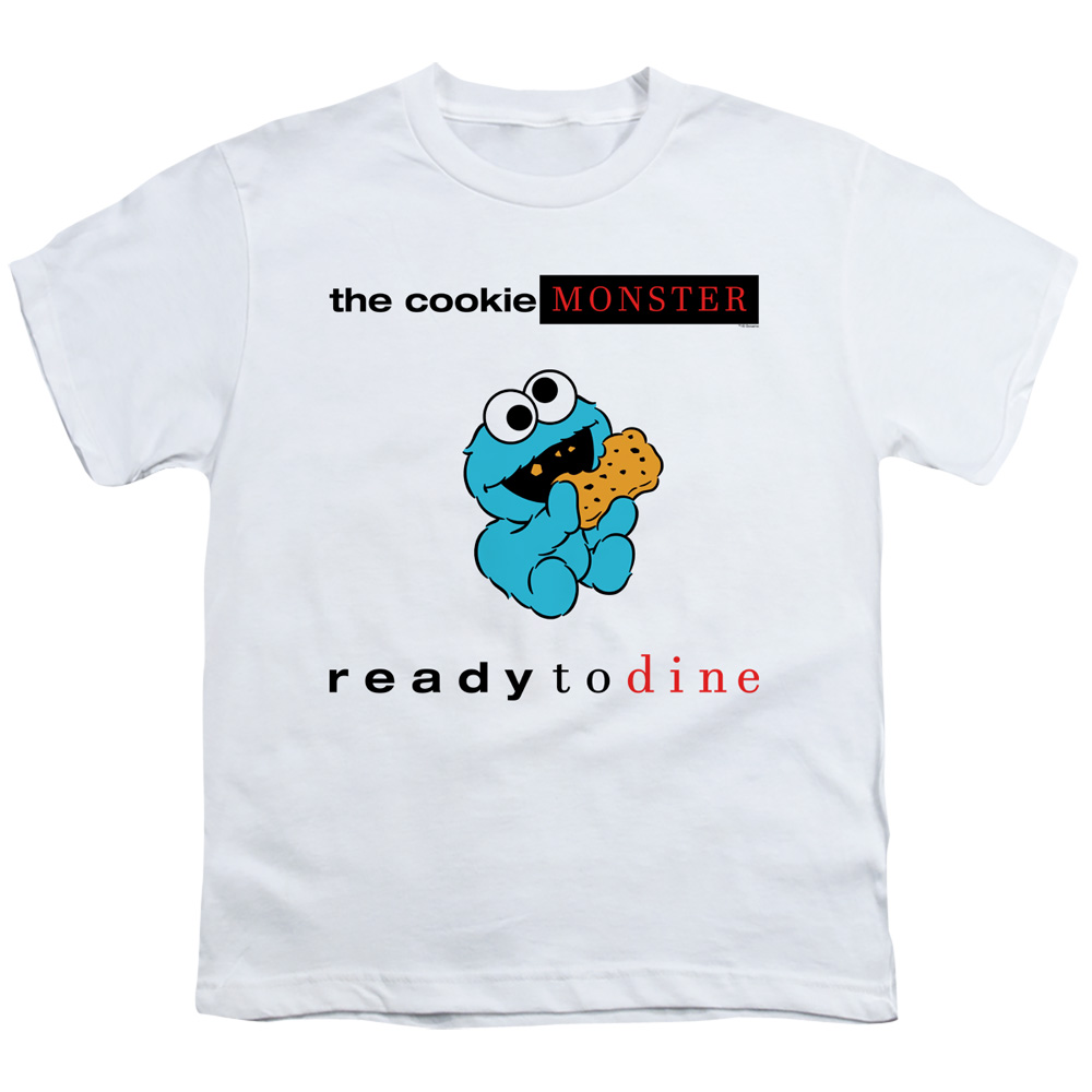 SST272-YT-3 Sesame Street & Ready to Dine-Short Sleeve Youth 18-1 T-Shirt, White - Large