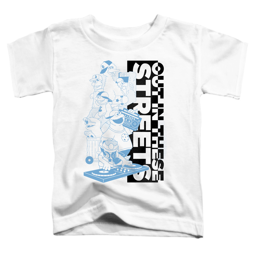 SST288-TT-3 Sesame Street & Out in These Streets-Short Sleeve Toddler Tee, White - Large 4T