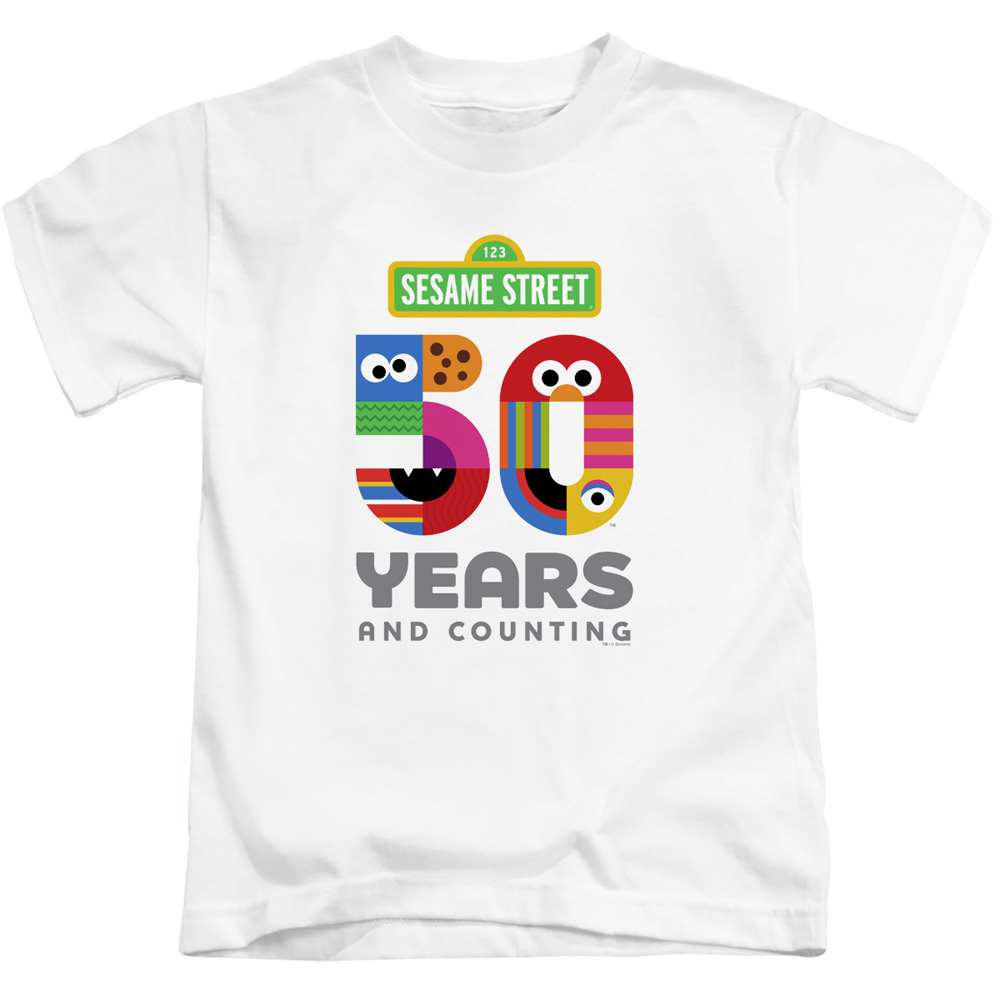 SST264-KT-3 Sesame Street & 50 Years Logo-Short Sleeve Juvenile 18-1 T-Shirt, White - Large 7
