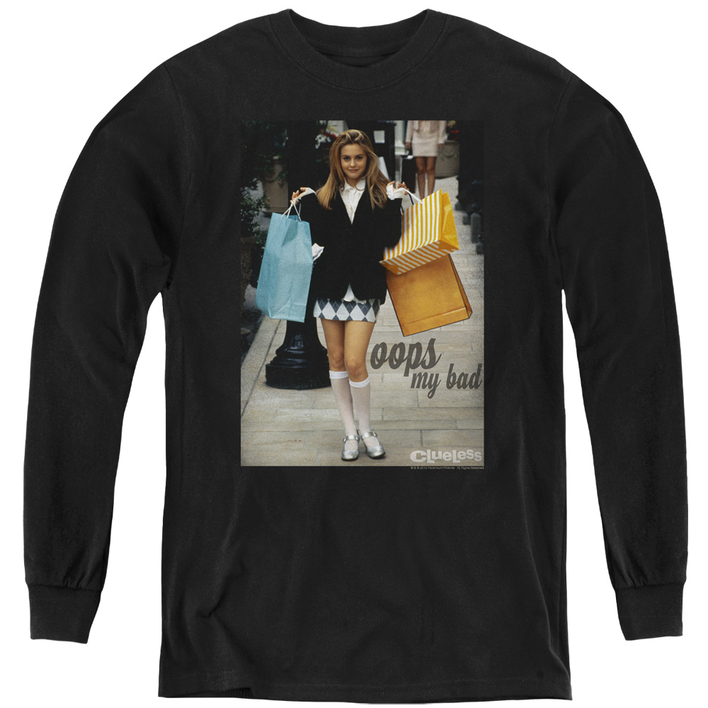 Clueless & Oops My Bad-Youth Long Sleeve T-Shirt, Black - Medium
